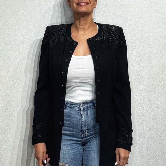 St. John Evening Black Beaded Embellished Vintage Blazer Sz 8 - Picture 1 of 15